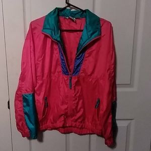Vintage colorful windbreaker. red, teal and blue